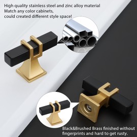 Lepatape 30 Pack Black and Gold Cabinet Knobs Black Dresser Drawer Konbs T Bar Pulls Kitchen Cabinet Hardware