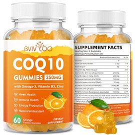 Gomitas de CoQ10 de 250 mg, además de Omega-3, vitamina B3, zinc y magnesio suplementos de coenzima Q10 de alta absorción para la salud cardíaca, la  