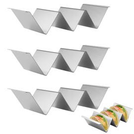 Taco Holder, 3 Pieces Taco Stand, Taco Holder Stainless Steel with Handles, Taco Holder Metal Holder Stand in Wave Shape for Taco Hotdog Sandwich Restaurant Home Picnic Party 22.6 x 10 cm