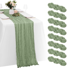 8 Pack Sage Green Cheesecloth Table Runners 20x120 Inch Gauze Table Runner Cheese Cloth 10FT Green Table Runner Rustic Sheer Runner for Wedding Baby Shower Birthday Party Table Decor