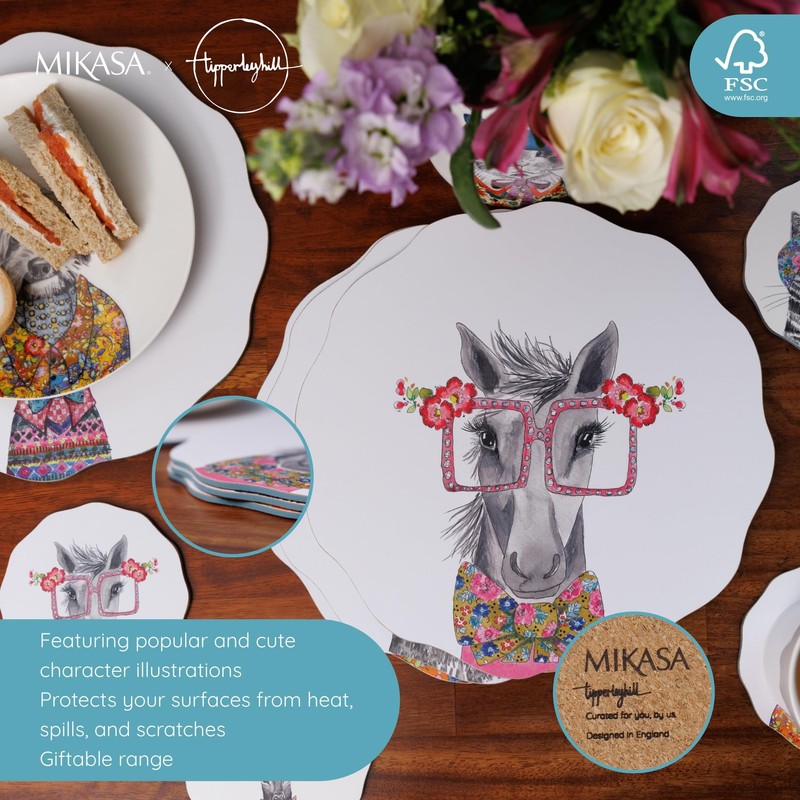 Mikasa x Tipperleyhill Placemats, 4pc Placemat Set with Scalloped Design,