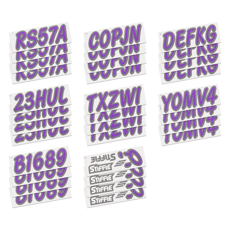 STIFFIE Whipline Solid Purple/Carbon 3" Alpha-Numeric Registration Identification Numbers Stickers