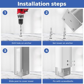 TPSHKE Vinyl Fence Concrete/Wood Post Mount Tower 2PCS Fence Post for Vinyl Fence 4 x 4 x 24 Inch Iron Material Coated Powder Fence Post Insert