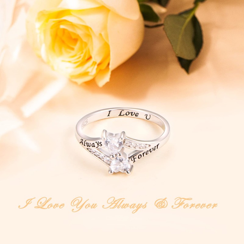 FLYOW Mothers Day Ring 925 Sterling Silver Heart Ring for