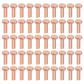 uxcell 100Pcs Copper Solid Rivets, 3/32" x 5/16" Flat Head Rivet Metal Fasteners for Electrical Applications, Leather Working Supplies