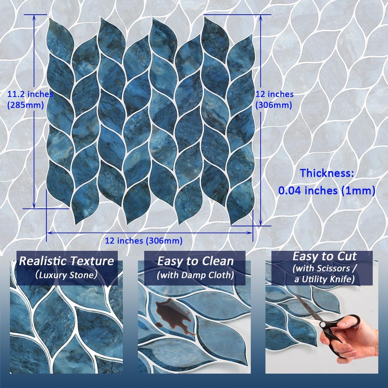 Tilingview 10 Pcs Leaf Design Peel and Stick for Kitchen