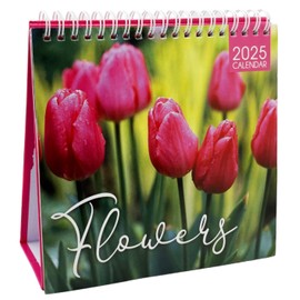 PaulStore 2025 Desk Top Calendar Month to View Flip Over Home Office School Square Planner (Flowers)