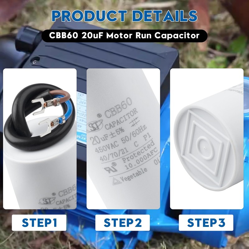CBB60 20uF Motor Run Capacitor 450 VAC Volts Round Cylinder