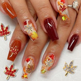 18Pcs Alloy Fall Nail Charm Maple Leaf Nail Charm 3D Maple Leaf Silver Gold Nail Gems Nail Jewelry Nail Rhinestones Shiny Crystal Autumn Thanksgiving Nail Charms Designs for Women DIY Acrylic Nails