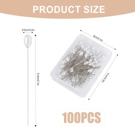 Vierone 100Pcs White Florist Pins, 5.4cm Buttonhole Pins, Plastic & Stainless Steel Material, Classic & Elegant Style, Sharp Pin for Sewing, DIY & Decorations