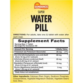 Sundance Water Pills Supplement | 60 Tablets | Fluid Balance | Vegetarian, Non-GMO, and Gluten Free Formula