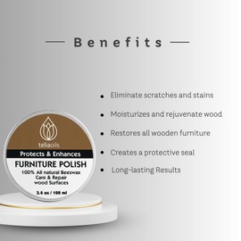 Teliaoils Beeswax Furniture Polish, 100% natural, for any kind of wood, nourishing, renewing, sealing, covering scratches, protecting from drying out, restoring wood’s natural beauty- wood wax cream.