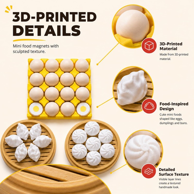 Realistic 3D Egg Bun Dumpling Fridge Magnets, Funny Novelty Set