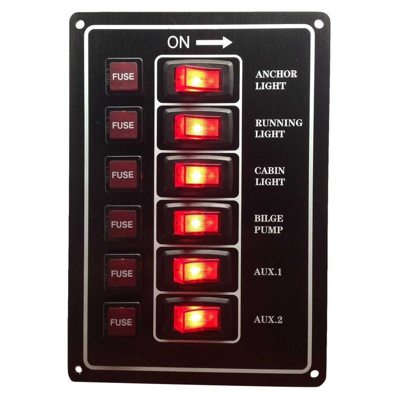 Pactrade Marine Boat Aluminum Plate Vertical Switch Panel 6 Gang