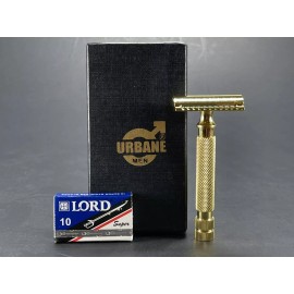 Unbranded DOUBLE EDGE SAFETY RAZOR FOR MEN'S BEARD WET SHAVE + 10 SHAVING BLADES 24K GOLD - GOLD