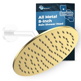 HammerHead Showers All Metal Round 8 Inch Rainfall Shower Head, High Flow Shower Head Optimized for Pressure, Brushed Gold, 1.75 GPM