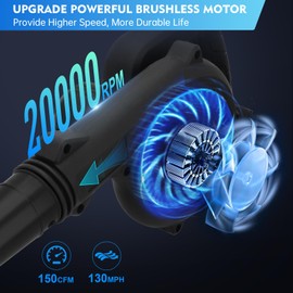 Xamanabu Leaf Blower Cordless, 2 x 24V 2.0Ah Battery and Charger, 150CFM 130MPH Electric Cordless Leaf Blower with Brushless Motor, 2 in 1 Handle Electric Blower and Vacuum Cleaner