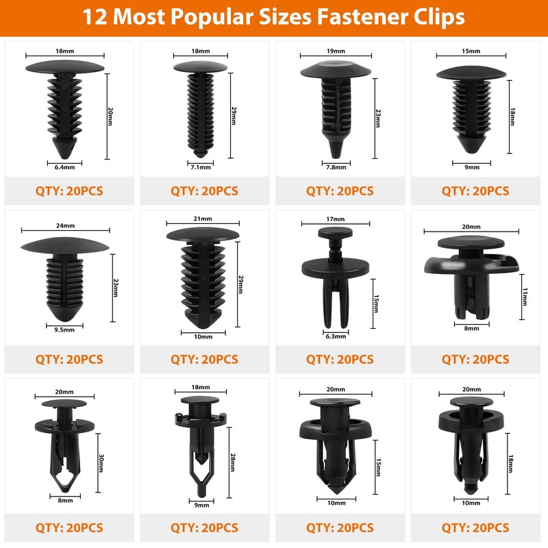 Flytuo 245PCS Bumper Retainer Clips Car Plastic Rivets Fasteners Push
