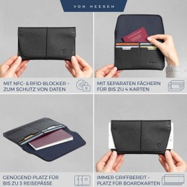 VON HEESEN Leather Passport Holder with RFID Protection - Passport Case Made of Genuine Leather - Passport Organiser for Style-Conscious Men and Women, Black Saffiano, Landscape
