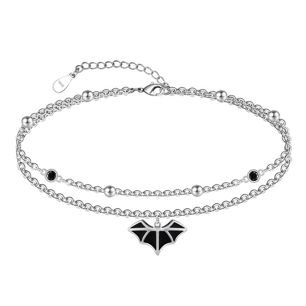 Bats Anklet 925 Sterling Silver Blacks Bats Ankle Bracelet for