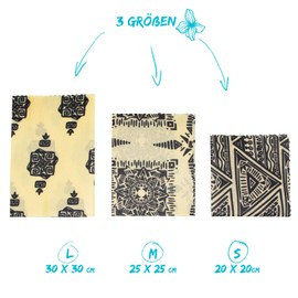 Chinchilla® Pack of 3 Vegan Oilcloths, Plastic-Free Alternative to Cling Film, Freezer Bags, Aluminium Foil, Reusable and Sustainable, Vegan Beeswax Cloths, Wax Wrap