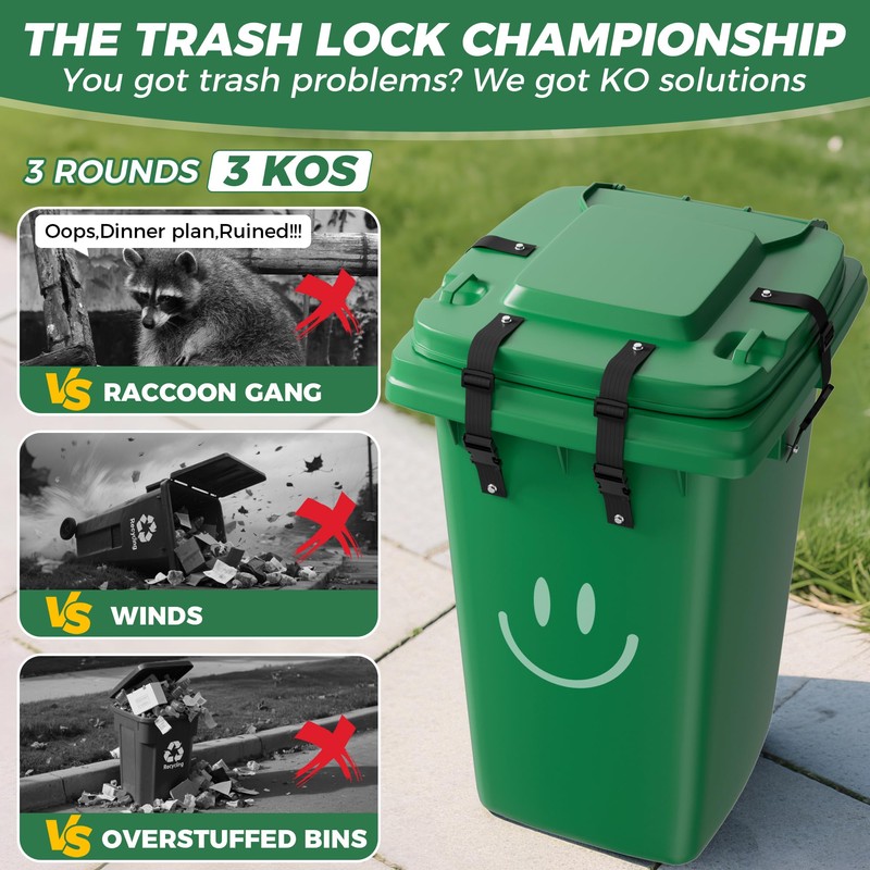 Bear Proof Trash Can Lock，Heavy-Duty Adjustable Garbage Bin Lid Locks