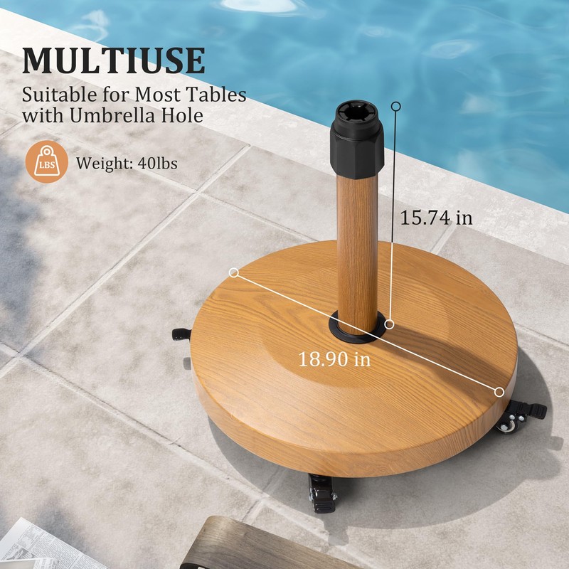 VredHom Patio Umbrella Base with 4 Wheels, 44lbs Round Heavy