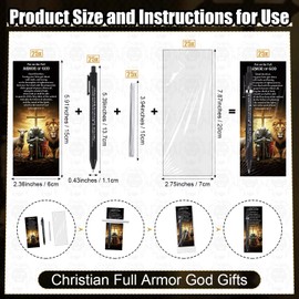 Lincia 25 Sets Father's Day Christian Church Gifts Bulk for Men Full Armor of God Bible Verse Ballpoint Pens and Religious Bookmarks Church Gifts for Pastors Godfather Men Dad