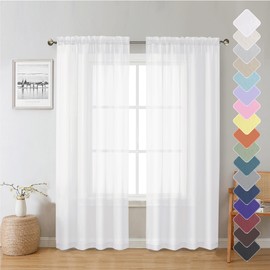 Lecloud White Sheer Curtains 72 Inches Long 2 Panels, Soft Voile Light Filtering Curtains for Living Room, Rod Pocket Lightweight Curtain Drapes for Bedroom Dinning Room, Each Panel 42 X 72 Inch