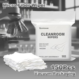 Synvicovan Cleanroom Wipers 9"x9"(150 Pcs, 100% Polyester, Class 100, 140GSM) Double Knit 100% Lint Free Cloths with Ultra-fine Filaments, Laser Sealed Edge Ultra-Soft Wipers