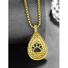 Zhi Kexin Urn Necklace for Dog Ashes Sterling Silver 18K Gold Plated Pet Paw Print Cremation Keepsake Pendant Celtic Knot Teardrop Ash Memorial Jewelry for Women Men