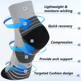 LIN PERFORMANCE 3 Pairs Compression Sock for Men and Women Sport Running Athletic Socks (Grey, 9-11)