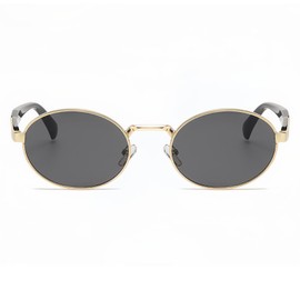 RUNHUIS Vintage Oval Sunglasses Women Men Retro Round Metal Sunglasses Fashion Designed Glasses, Gold/Grey