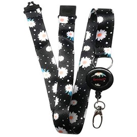 SpiriuS Retractable Lanyard Neck Strap for id Card Badge Holder with Safety Clip Breakaway (Retractable Daisies in Black)