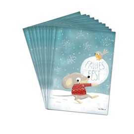 Merry Christmas Card Mouse - Postcard Set of 10 - Illustration Neutral Christmas Winter Snow Greeting Card