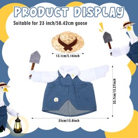 Retisee Gardener Porch Goose Outfit for 23" Lawn Statue Large Yard Garden Goose Cloths with Solar Lights Felt Shovel Decor for Summer Outdoor Lawn Gaden Patio Party