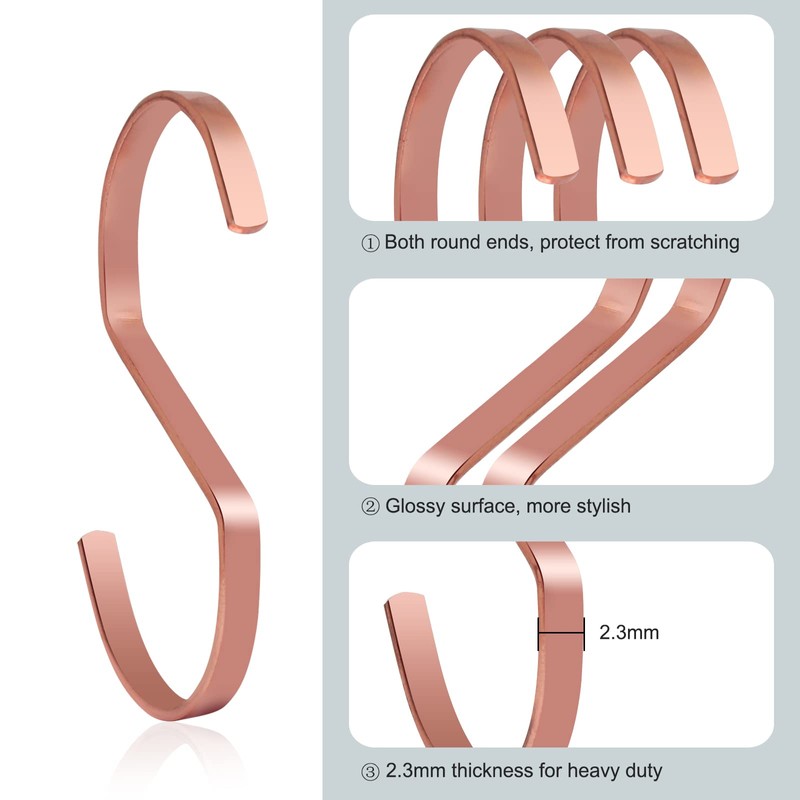 SumDirect 10pcs 4 Inch Rose Gold Flat S Hooks, Heavy