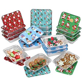 YARNOW 20Pcs Christmas Rectangular Disposable Aluminum Foil Pan Take Out Food Containers with Paper Lids, BBQ Baking Pans