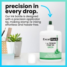 ExcelMark Premium Self-Inking Stamp Refill Ink - 1 oz. (Green)