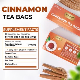 LeafLea 80 Cinnamon Tea Bags – 100% Natural & Pure Ground Cinnamon Sticks, Herbal Cinnamon Tea, Caffeine-Free, Sugar-Free, Vegan, Spiced Cinnamon Tea Bags for Relaxation | 2-Pack