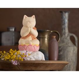 Cat buddha Fugen Bodhisattva (Guardian Honzon of Tatsu and Mitenen), Sculpted by Sakai Buddha _ Zodiac Protection Honzon, Maneki Neko Figurine (NB8 Fugen