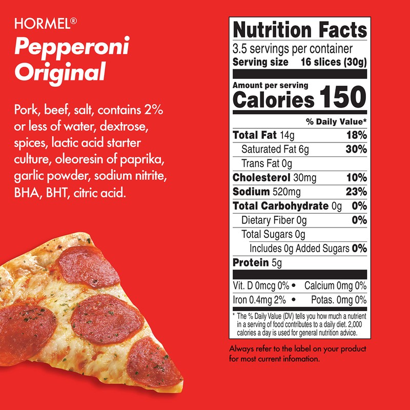 Hormel Original Pepperoni Slices, 3.5 oz. (Pack of 10)