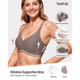 Vertvie Bras for Women - Wireless Bras with Support Seamless No Underwire Push Up Bras Full Coverage Comfortable Everyday Bra(Large,Grey)