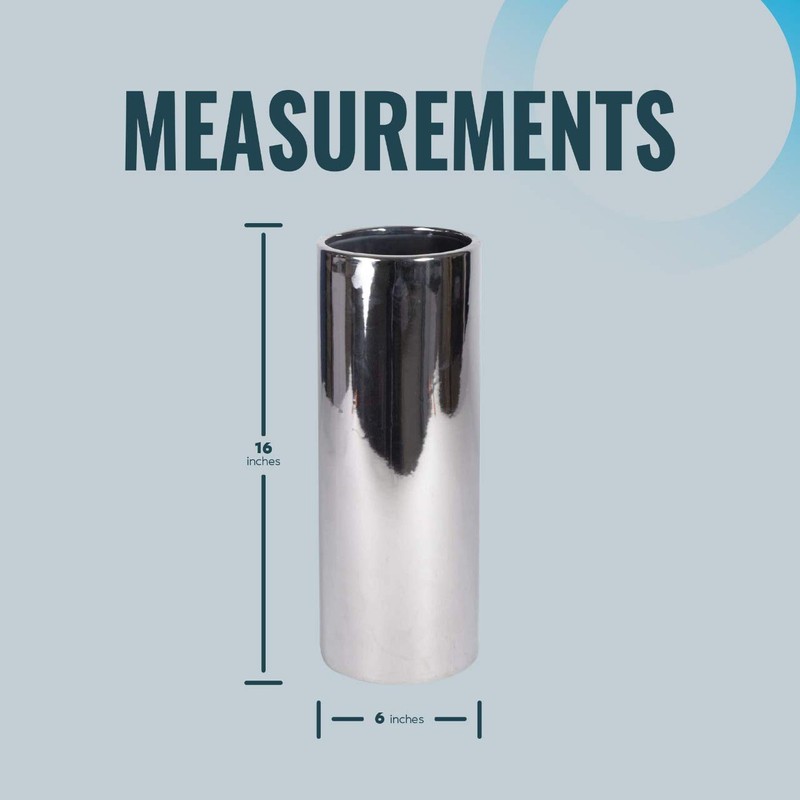 Silver Ceramic Round Planter 16" H x 6" W x