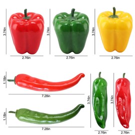 VIOKKO 10Pcs Artificial Bell Peppers Fake Chili Pepper Lifelike Simulation Vegetable Colorful Red Green Yellow Bell Peppers for Home Kitchen Decoration Props