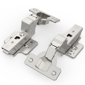 Chibery 2 Pack 120° Inset Frameless Soft Close Cabinet Hinge, Euro Concealed, 45mm, Large Open Angle, 3D Adjustable, Clip-On Plate, Slow Shut, Crash Prevention Cupboard Heavy Door Replacement