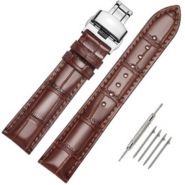 Moran Quick Release Leather Watch Bands Deployment Butterfly Buckle 18mm 20mm 22mm 24mm Blue Black Brown Calfskin Replacement Watch Strap for Men & Women