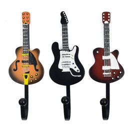 Vintage Guitar Shaped Decorative Hooks Rack Hangers for Hanging Cloth Coats Towels Keys Hats Metal Resin Hooks Wall Mounted Heavy Duty (3-Pack) (Guitar Hook-B)