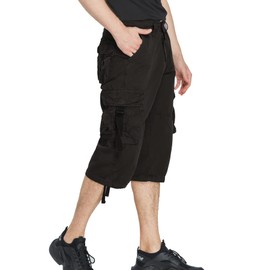 DONGD Mens Cargo Shorts 3/4 Relaxted Fit Capri Pants Below Knee Cargo Short Black