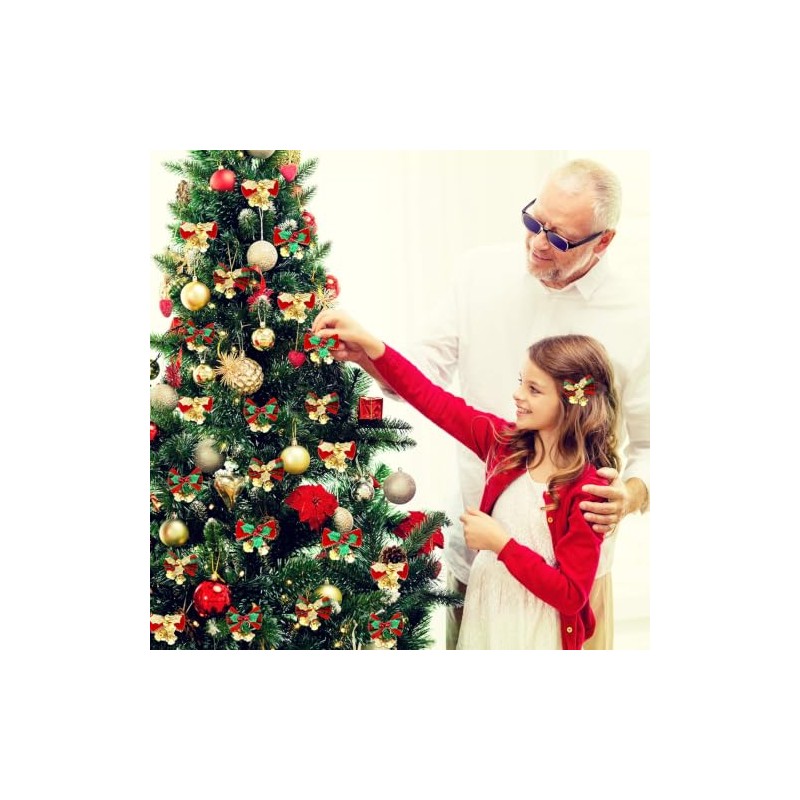 Moños Navideños Mini con Cascabeles 20 Piezas, 4 Estilos Tela